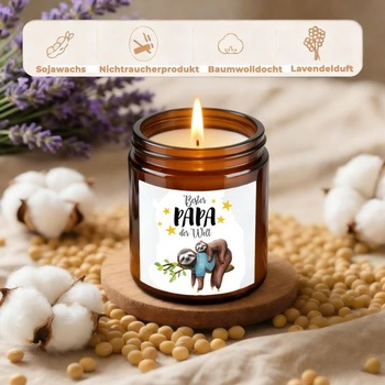 Darček pre otca ku Dňu otcov, sviečka s levanduľovou vôňou v sklenenej nádobe, 270 ml, čisté horenie až