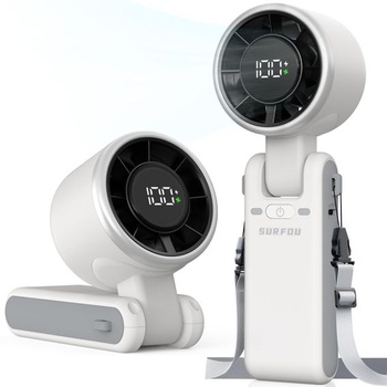 Ručný ventilátor SURFOU s batériou 4000 mAh, prenosný mini turbo ventilátor s 5 rýchlosťami, LED