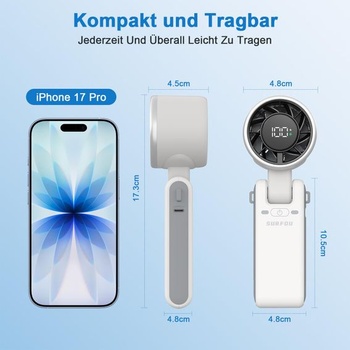 Ručný ventilátor SURFOU s batériou 4000 mAh, prenosný mini turbo ventilátor s 5 rýchlosťami, LED