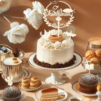 Dekorácie na torty na prvé prijímanie, drevené dekorácie na torty a stolové dekorácie, dekorácie na