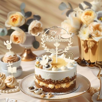 Dekorácie na torty na prvé prijímanie, drevené dekorácie na torty a stolové dekorácie, dekorácie na