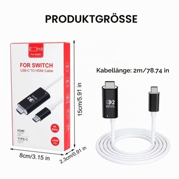 Adaptér HENGBIRD USB C na HDMI 2m, 4K@60Hz 100W PD nabíjanie, prenosná dokovacia stanica, náhrada pre