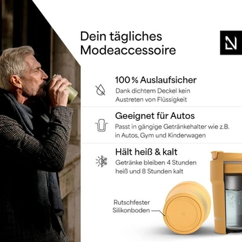 LARS NYSØM Thermobecher 380ml - Káva so sebou - Káva so sebou becher Horčica žltá - Prášok 380 ml