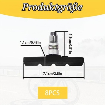 8 brzdových doštičiek V-Brake, brzdové čeľuste pre bicykle, ráfikové brzdy, dĺžka 70 mm,