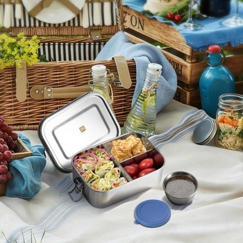Dětský obědový box GOLDEN KEY z nerezové oceli 800 ml, nerezový obědový box 800 ml s přihrádkami a