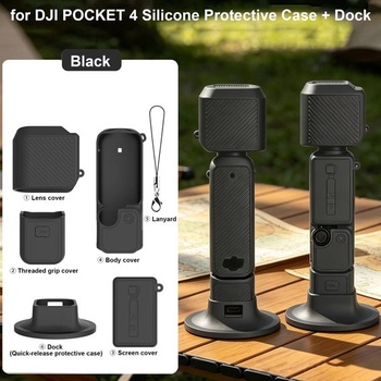 Silikónové puzdro pre DJI Osmo Pocket 4, ochranný kryt so silikónovým stojanom a pútkom na ruku