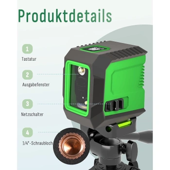 Křížový laser Lusweimi se stativem, zelený