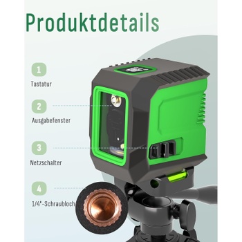 Krížový laser Lusweimi so statívom, zelený