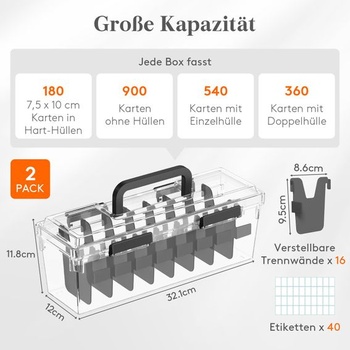 Lifewit 2dielna krabička na zberateľské karty pre Toploader so 16 deliacimi priehradkami na karty,