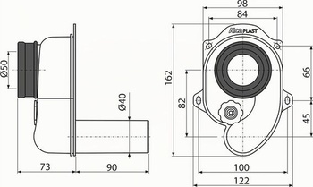 Sifon pro pisoár AlcaPlast A45 DN50 x DN40/50, sací sifon, připojení: horizontální