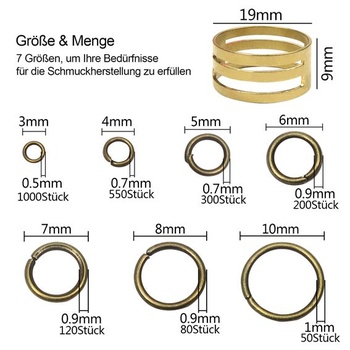 TOAOB 2300 kusov starých bronzových krúžkov, 3 mm až 10 mm, 7 veľkostí, delené krúžky