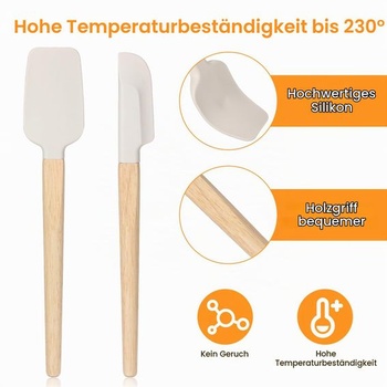 2dílná sada silikonových špachtlí, malé úzké škrabky na těsto, silikonové špachtle s dřevěnými