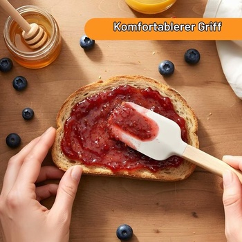 2dílná sada silikonových špachtlí, malé úzké škrabky na těsto, silikonové špachtle s dřevěnými