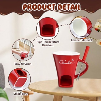 TOGETDREAM Čokoládový fondue kelímok, 200 ml Keramický čokoládový hrnček na fondue s vidličkou