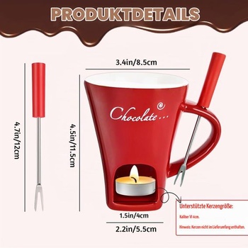 TOGETDREAM Čokoládový fondue kelímek, 200 ml Keramický čokoládový hrnek na fondue s vidličkou