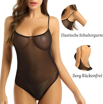 ROSVAY Body Lingerie Strappy Sexy Dámské Meshované Monokini s Odhaleným Výstřihem a Zády Průsvitné