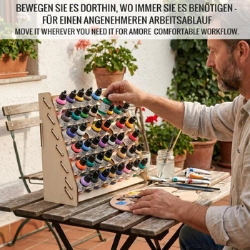 Nástěnný stojan/držák na barvy pro stolní barvy a modelářství, se 48 otvory (Ø26 mm), kompatibilní