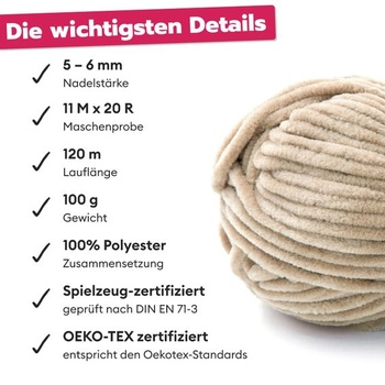 Gründl Funny Uni Chenille Wool, 2 klbká po 100 g, béžová