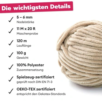 Gründl Funny Uni Chenille Wool, 2 klubíčka po 100 g, béžová