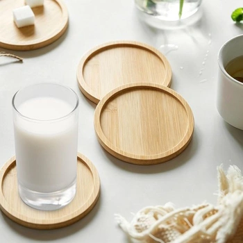 Bambusové dřevěné podtácky, 12 kusů, kulaté dřevěné podtácky s okrajem