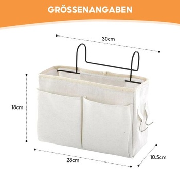 Závěsný organizér na postel, kapsa na postel, bílý, 28 * 10,5 * 18 cm