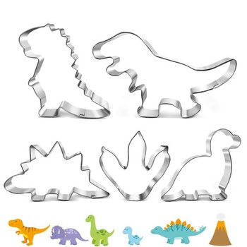 Sada 5 vykrajovačov na sušienky s dinosaurami, veľké vykrajovače s odtlačkom stopy spinosaura Trexe,