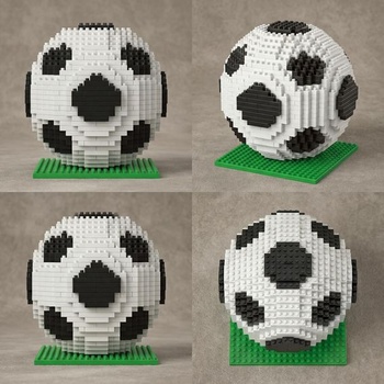 800dielna 3D sada futbalových kociek so základňou zo zelenej trávy, mikro puzzle model lopty pre