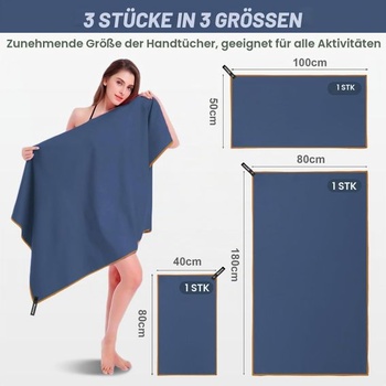 3dielna sada uterákov z mikrovlákna: veľký uterák z mikrovlákna 180x80 cm + rýchloschnúci športový