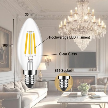E14 LED žiarovka teplá biela, nahrádza 40W žiarovky, tvar sviečky, číra, 2,2W 2700K (4)