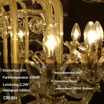 E14 LED žiarovka teplá biela, nahrádza 40W žiarovky, tvar sviečky, číra, 2,2W 2700K (4)