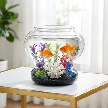 Mini akvárium, dekorativní plastové malé akvárium 700ml miska na zlaté rybky, nerozbitné mini