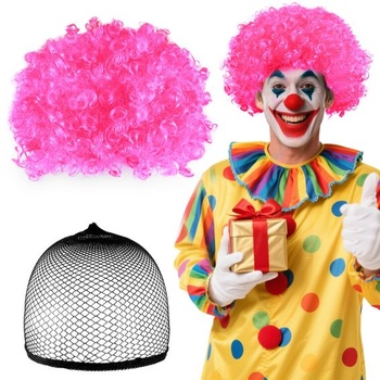 Afro parochňa pre mužov, kučeravé vlasy, disko parochňa, klaunská parochňa, broskyňovo ružová
