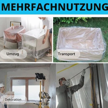 Průhledný potah na pohovku 200x300CM - Voděodolný plastový potah na nábytek, ochrana proti prachu