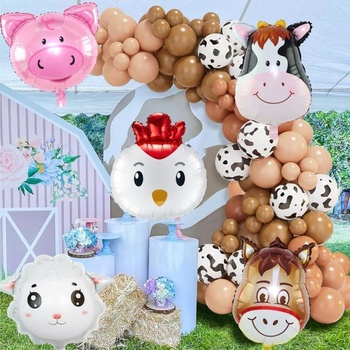 Fóliové balóniky s motívom farmárskych zvieratiek pre detské narodeninové oslavy, 10 kusov, farmárske