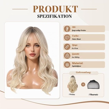 Pwsap Dlhé kučeravé blond parochne pre ženy Vlnité syntetické parochne Ombré blond