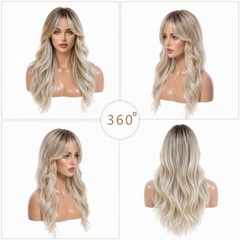 Pwsap Dlhé kučeravé blond parochne pre ženy Vlnité syntetické parochne Ombré blond