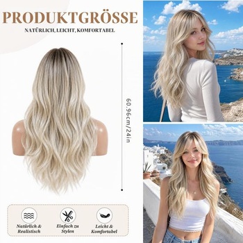 Pwsap Dlhé kučeravé blond parochne pre ženy Vlnité syntetické parochne Ombré blond