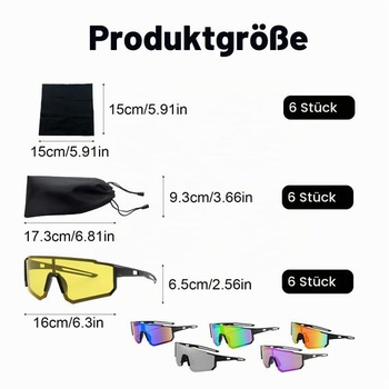 Balení 6 sportovních slunečních brýlí, Polarizované cyklistické brýle pro muže, Větruodolné