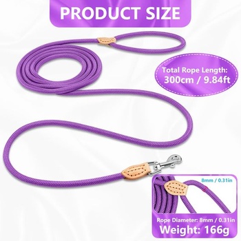 Vodítko pro psy OSDUE 3 m x 0,8 cm fialové pro malé a střední psy