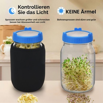 Sada 2 ks, 1000ml klíčicí sklenice, sklenice se širokým hrdlem a nerezovými filtry, modrá 2
