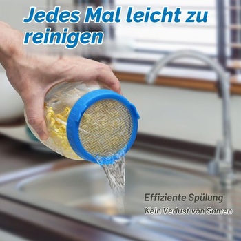 Sada 2 ks, 1000ml klíčiace poháre, poháre so širokým hrdlom a nerezovými filtrami, modrá 2