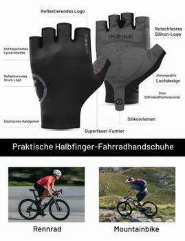 INBIKE Letné cyklistické rukavice, polprstové, priedušné, elastické, cestná cyklistika, 3mm SDR,