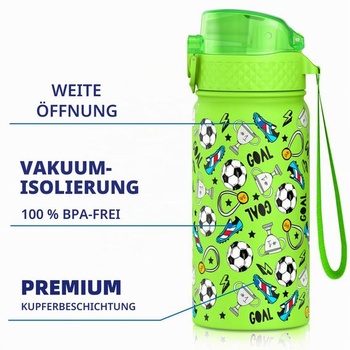 Detská termoska GOPPUS 420ml/14oz so slamkou, dvojstenná nerezová detská fľaša, vákuovo izolovaná,
