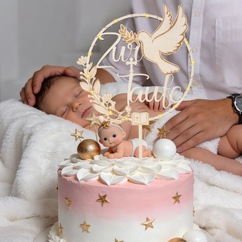 Dekorácia na tortu I LOVE MOM Krstiny, Drevená ozdoba na tortu Krstiny Ozdoba na tortu Holubica Dort
