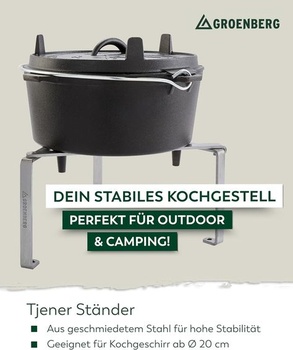 Groenberg Outdoor Cooking Rack Tjener Foot Cooking Fire Skladacia kempingová panvica z ocele,