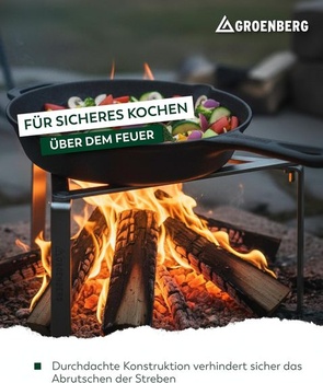 Groenberg Outdoor Cooking Rack Tjener Foot Cooking Fire Skladacia kempingová panvica z ocele,