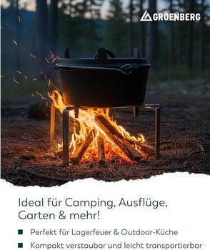 Groenberg Outdoor Cooking Rack Tjener Foot Cooking Fire Skladacia kempingová panvica z ocele,