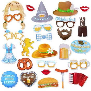 Rekvizity do fotobudky HOWAF Oktoberfest, Vtipné bavorské fotorekvizity, Doplňky k herním aktivitám