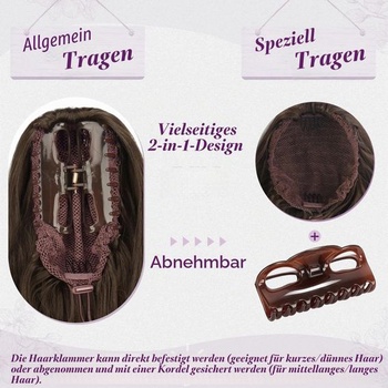 BARSDAR 63cm syntetický culík s dvojitým použitím, středně hnědý, volný vlnitý, středně hnědý, 63cm