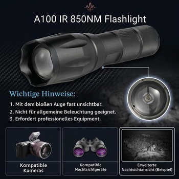 UltraFire IR svietidlo 850nm infračervené svetlo, zoomovateľná infračervená LED lampa, nastaviteľné